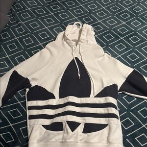 Adidas White and Black Trefoil Hoodie